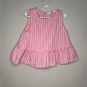 H&M Seersucker pink and white top